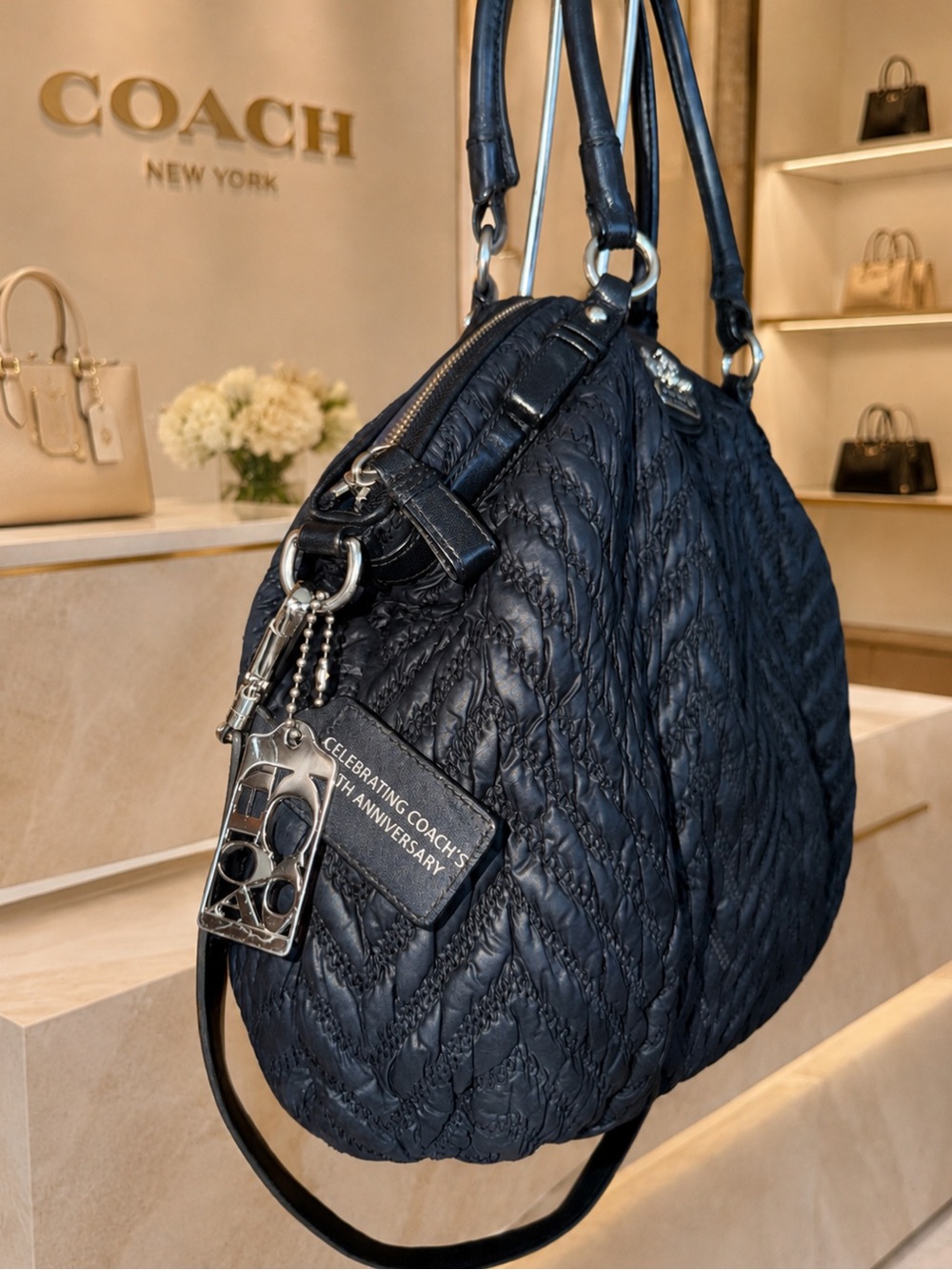 70th Anniversary | Coach Madison Quilted Chevron Nylon Large Lindsey Black
